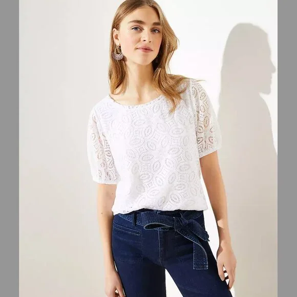 LOFT Tops Loft Lace Puff Sleeve Tee Nwt Poshmark